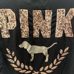 Sequin Victoria Secret PINK Vintage Logo Tee with Metallic Dog Graphic